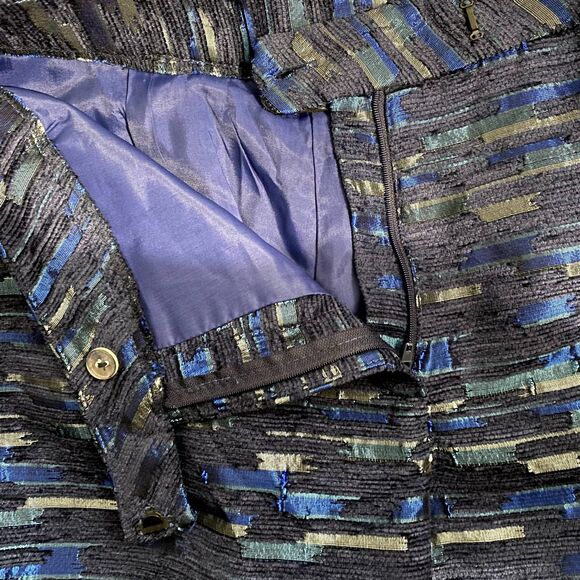 Vintage Banu Paris Metallic Blue Stripe Dress Pants Pleat Leg High Rise Size 6 - Picture 6 of 8